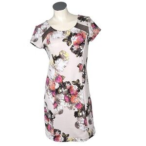 INC International Concepts Floral Short Sleeve Mesh Inserts Lined Dress Size M